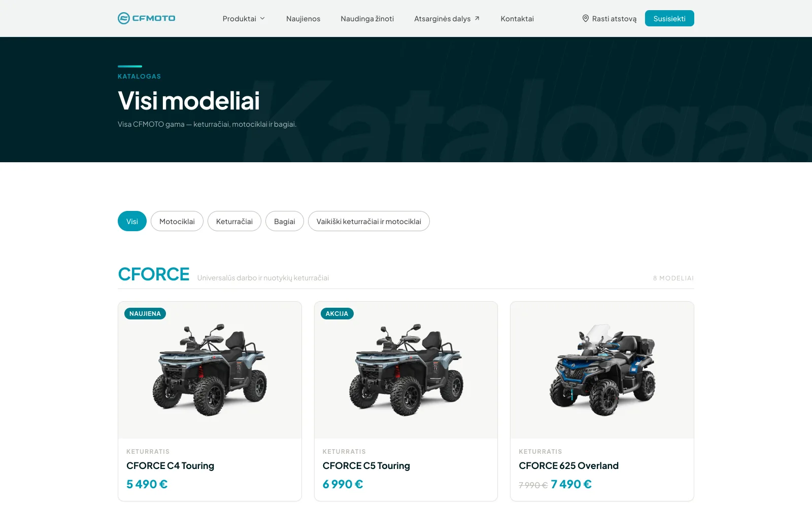 CFMOTO Lietuva: Katalogas su filtrais pagal tipą