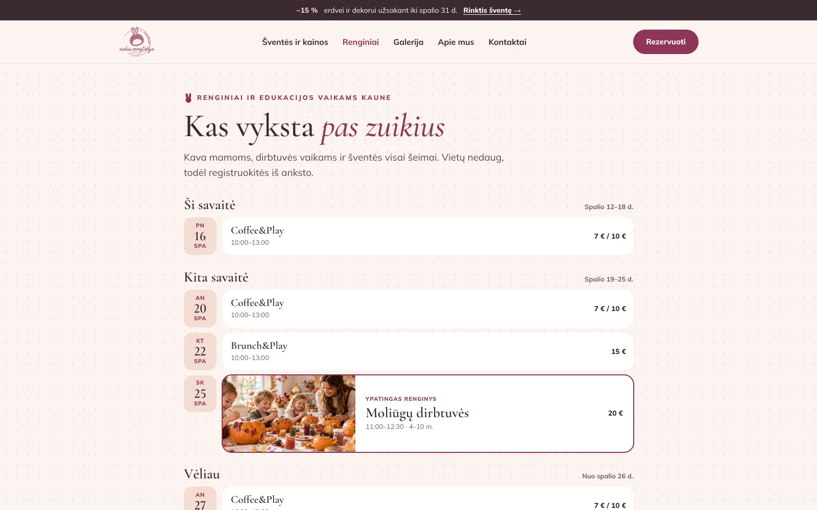 Zuikių ministerija: Renginių kalendorius pagal savaites